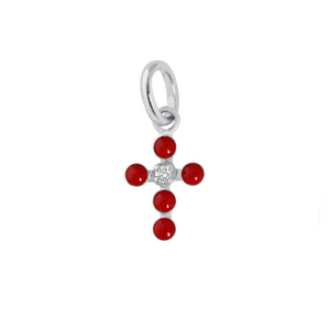 Gigi Clozeau - Pearled Cross Diamond Pendant, Ruby, White Gold
