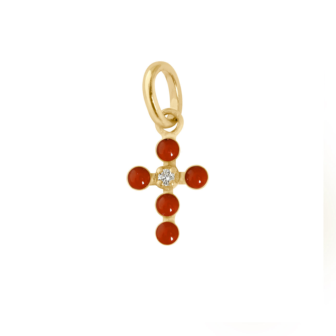 Gigi Clozeau - Pearled Cross Diamond Pendant, Ruby, Yellow Gold