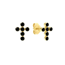 Gigi Clozeau - Pearled Cross Earrings, Black, Yellow Gold