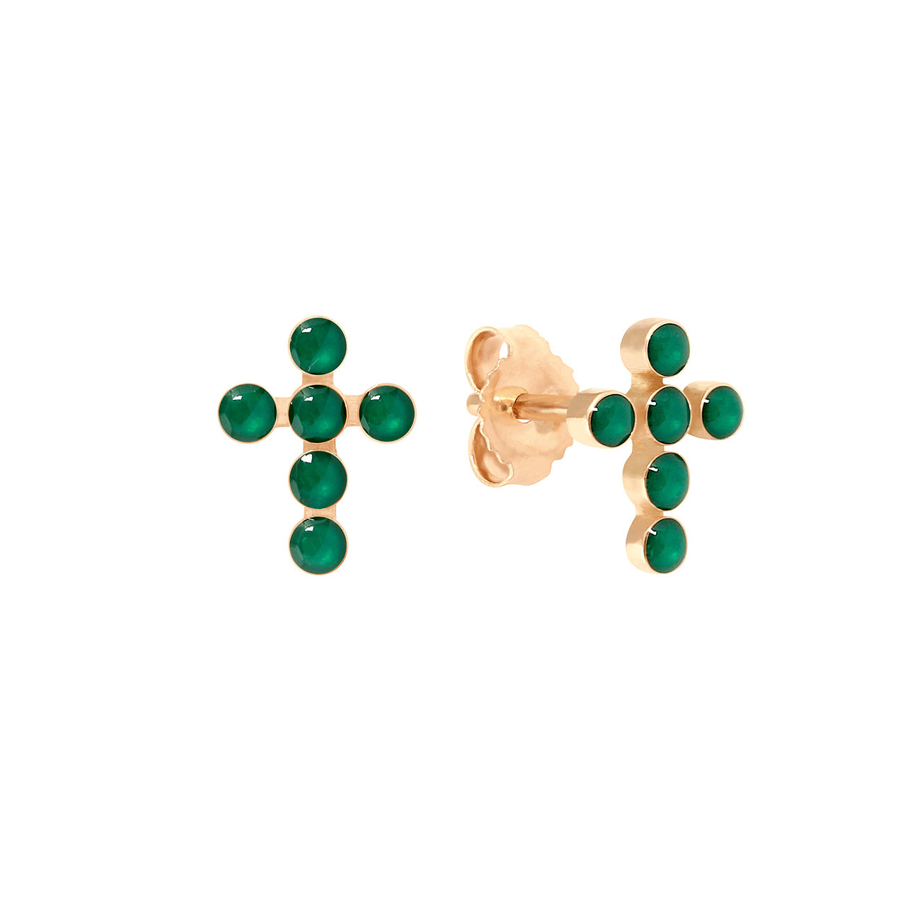 Gigi Clozeau - Pearled Cross Earrings, Emerald, Rose Gold