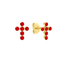 Gigi Clozeau - Pearled Cross Earrings, Ruby, Yellow Gold