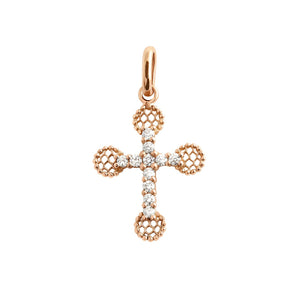 Gigi Clozeau - Petite Lace Cross diamond pendant, Rose Gold