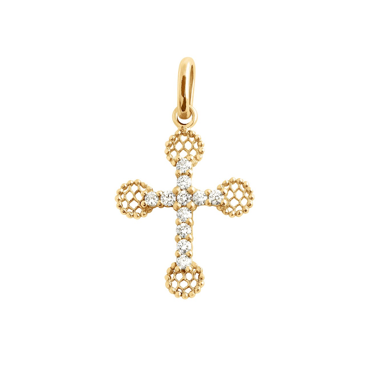 Gigi Clozeau - Petite Lace Cross diamond pendant, Yellow Gold