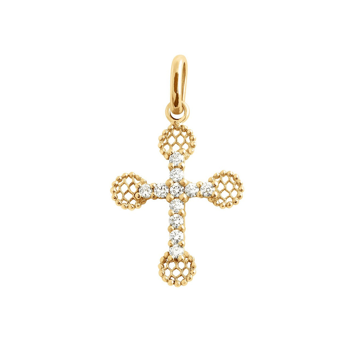 Petite Lace Cross diamond pendant, Yellow Gold | Gigi Clozeau