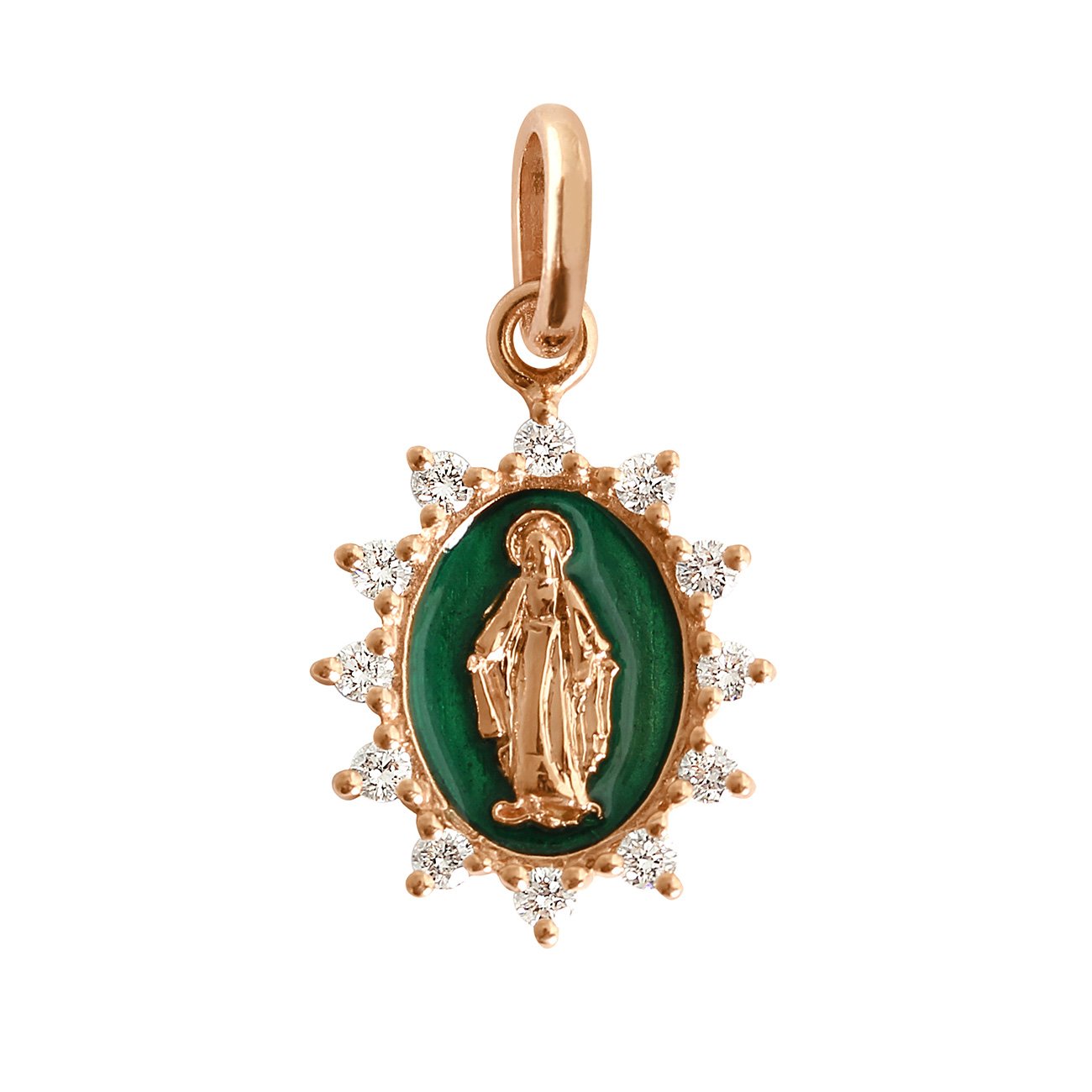 Gigi Clozeau - Petite Madone Supreme Emerald resin diamond pendant, Rose Gold
