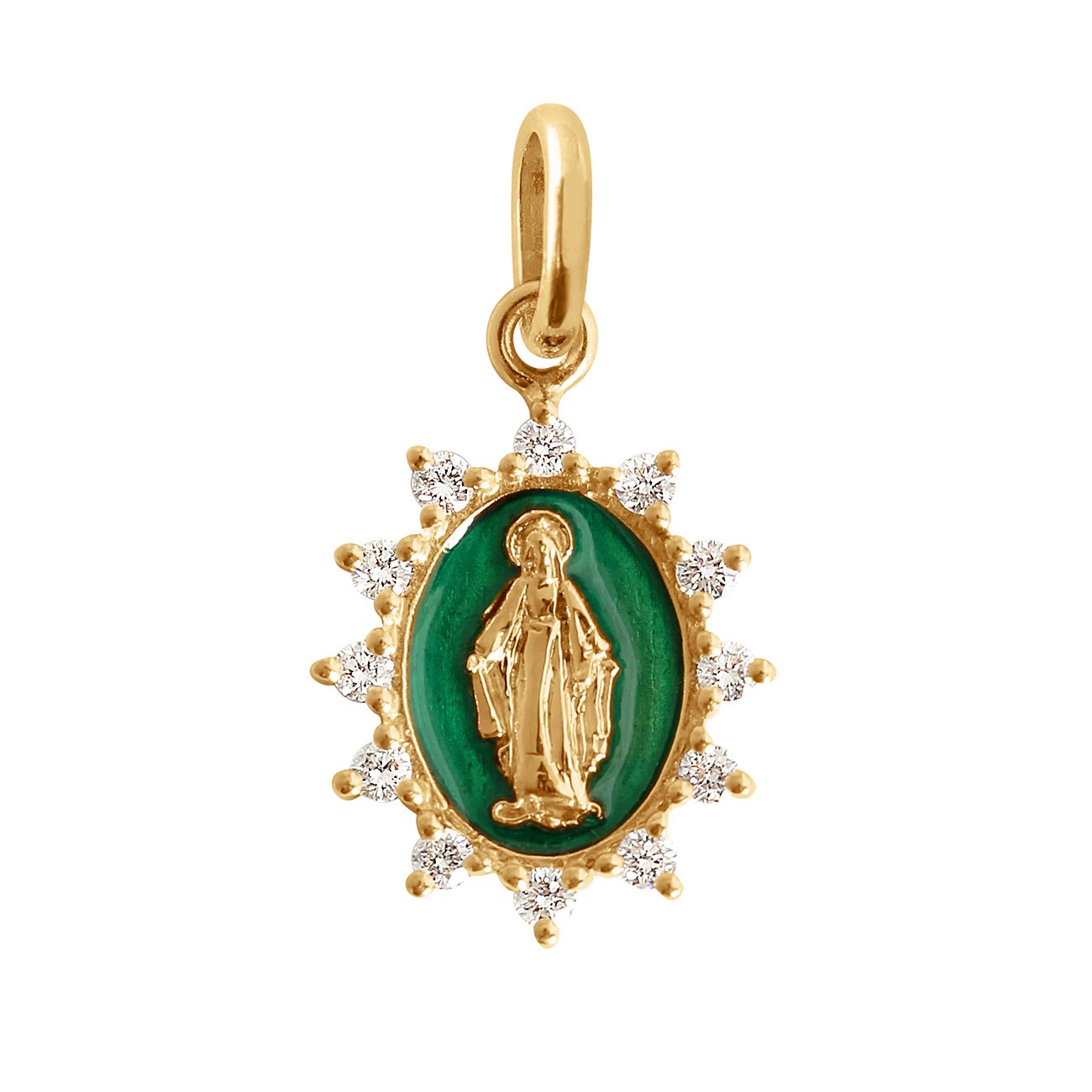 Gigi Clozeau - Petite Madone Supreme Emerald resin diamond pendant, Yellow Gold