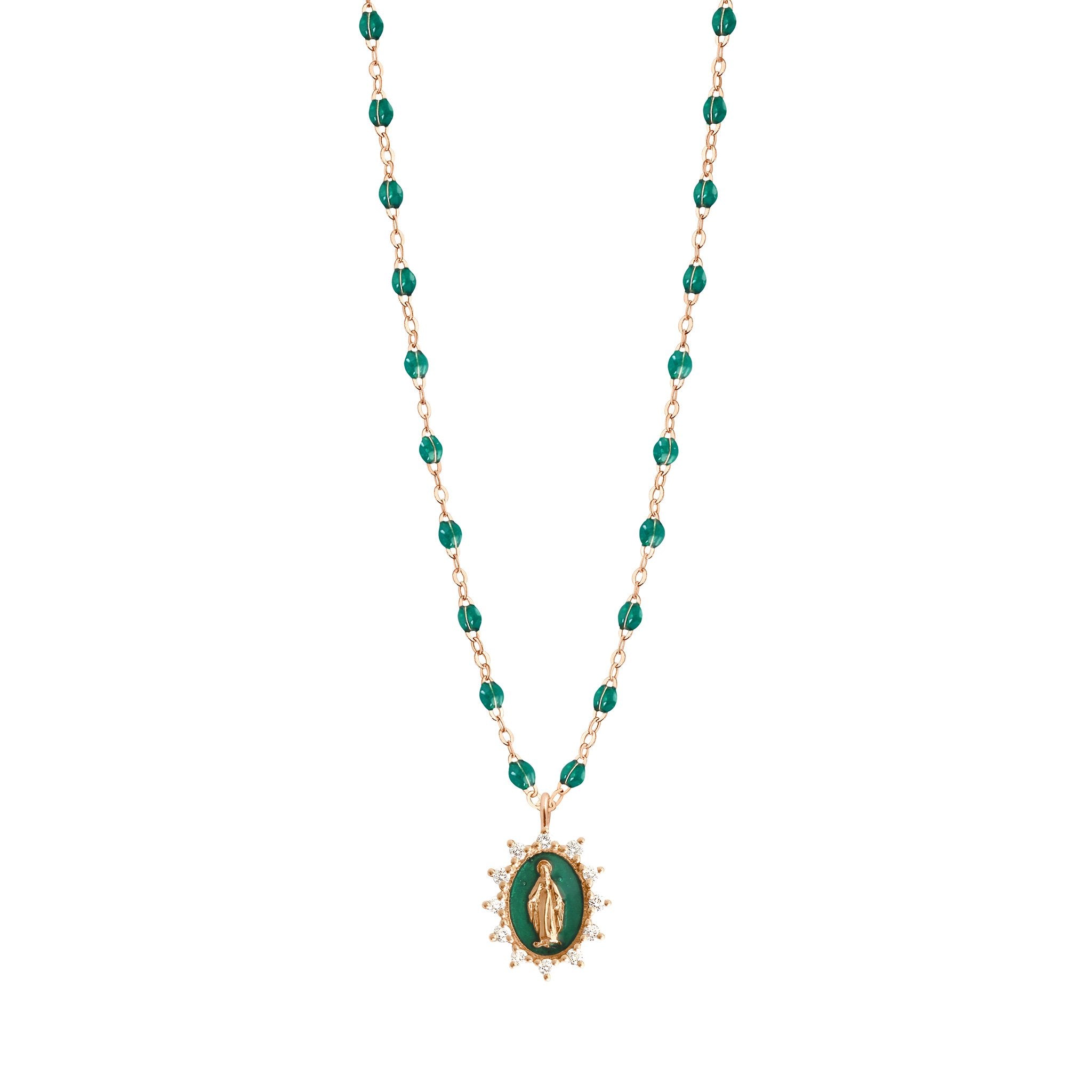 Gigi Clozeau - Petite Madone Supreme Emerald diamond necklace, Rose Gold, 16.5"