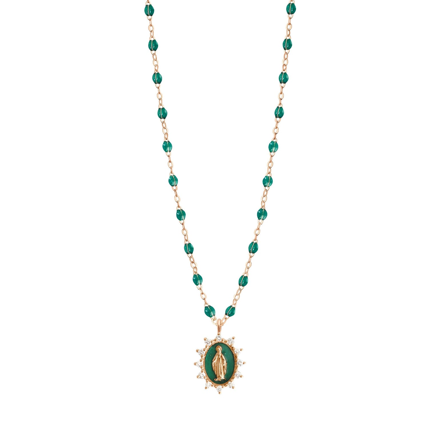 Gigi Clozeau - Petite Madone Supreme Emerald diamond necklace, Rose Gold, 16.5"