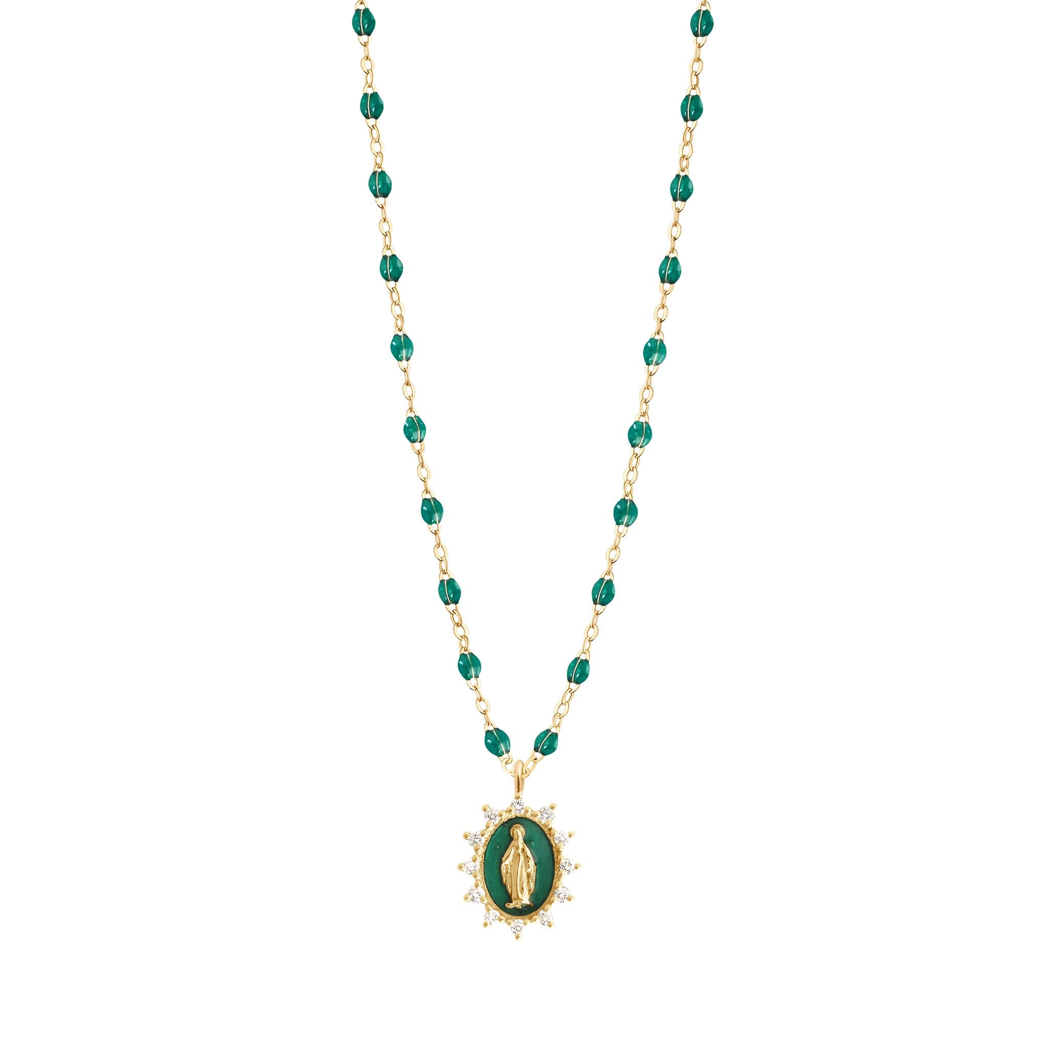 Gigi Clozeau - Petite Madone Supreme Emerald diamond necklace, Yellow Gold, 16.5"