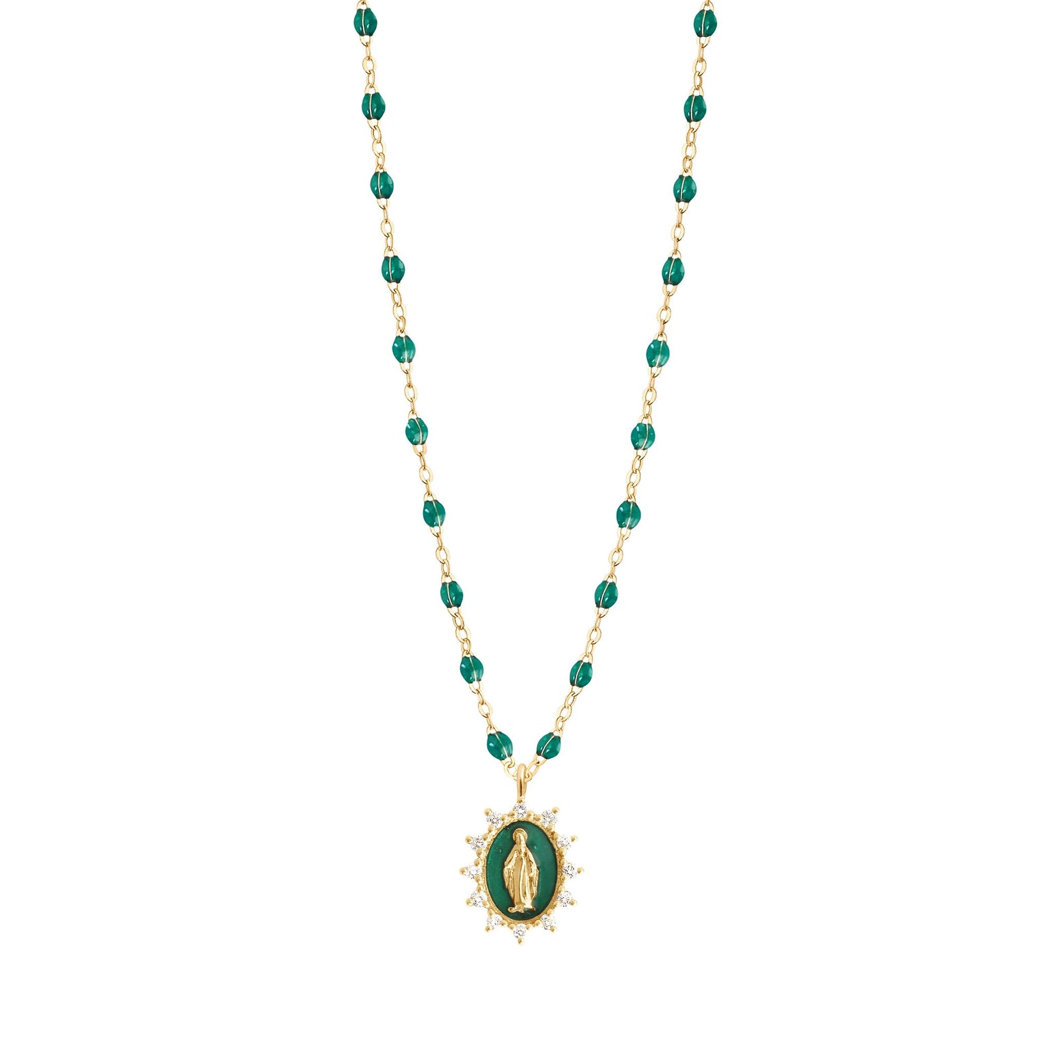 Gigi Clozeau - Petite Madone Supreme Emerald diamond necklace, Yellow Gold, 16.5"