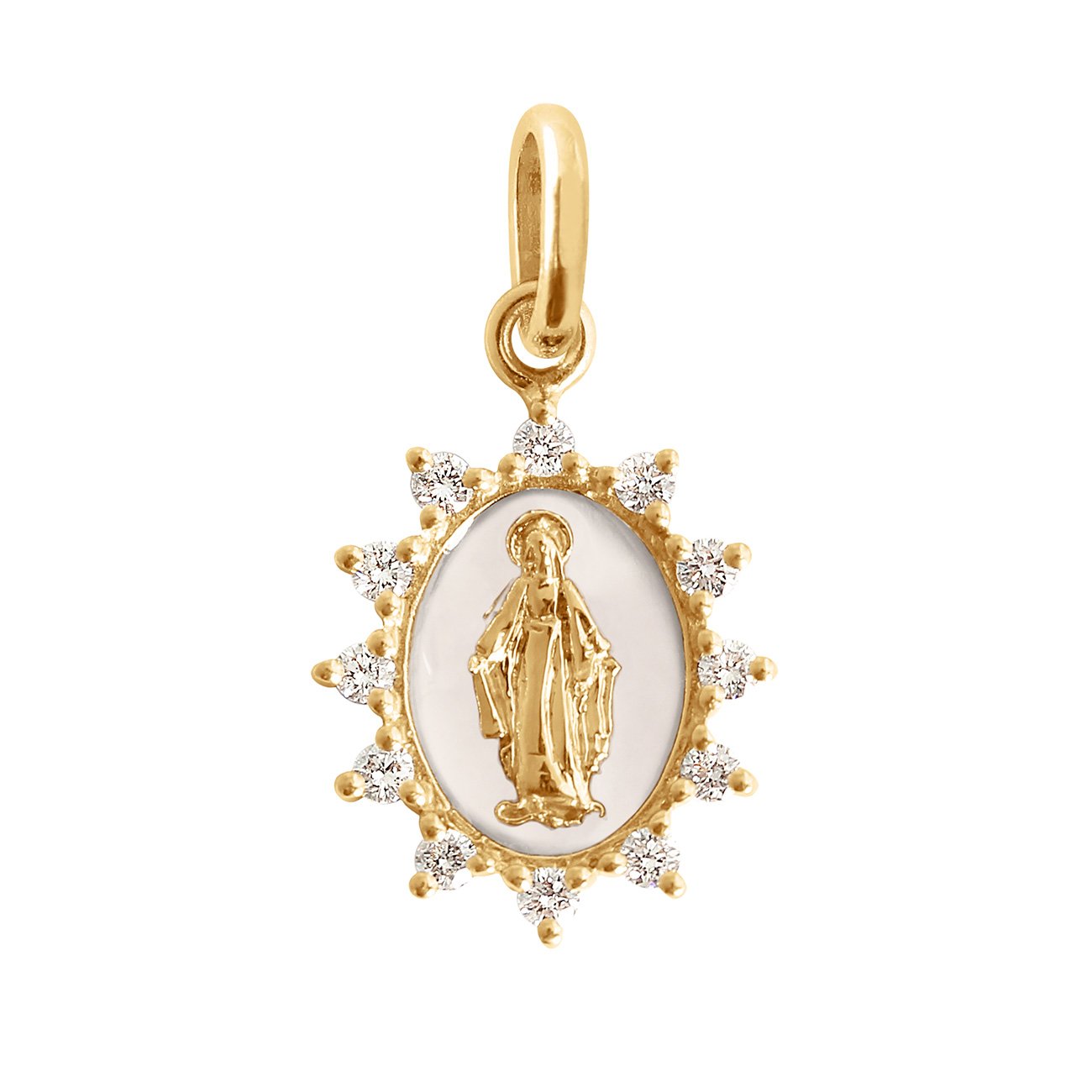 Gigi Clozeau - Petite Madone Supreme White resin diamond pendant, Yellow Gold