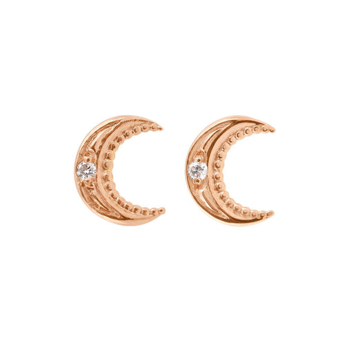 Gigi Clozeau - Petite Moon diamond earrings, Rose Gold