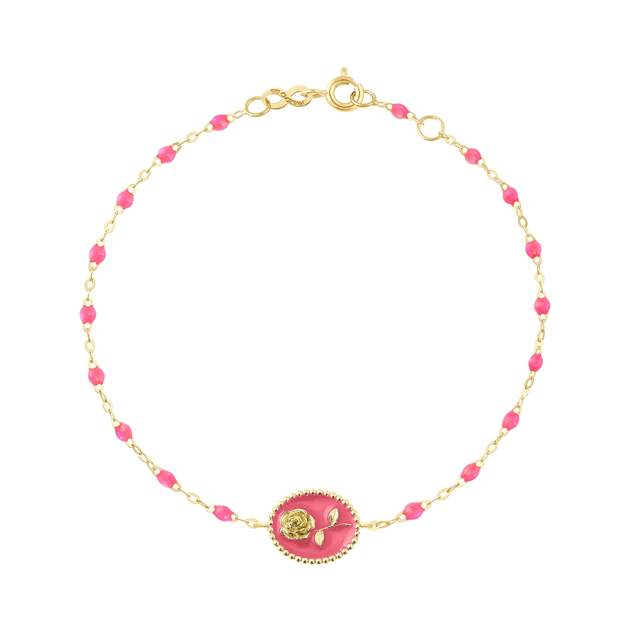 Gigi Clozeau - Pink Rose Bracelet, Yellow Gold, 6.7"