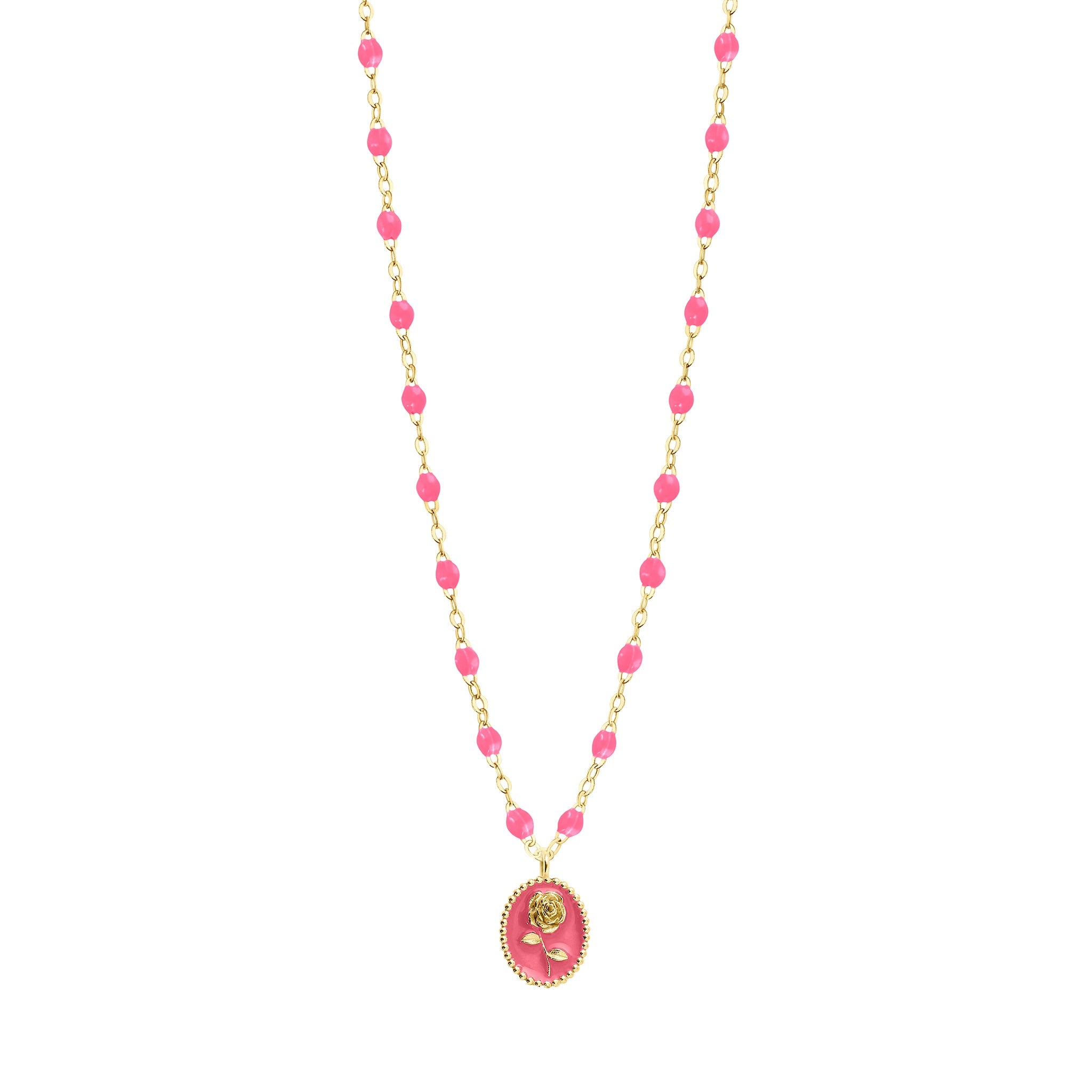 Gigi Clozeau - Pink Rose Necklace, Yellow Gold, 16.5"