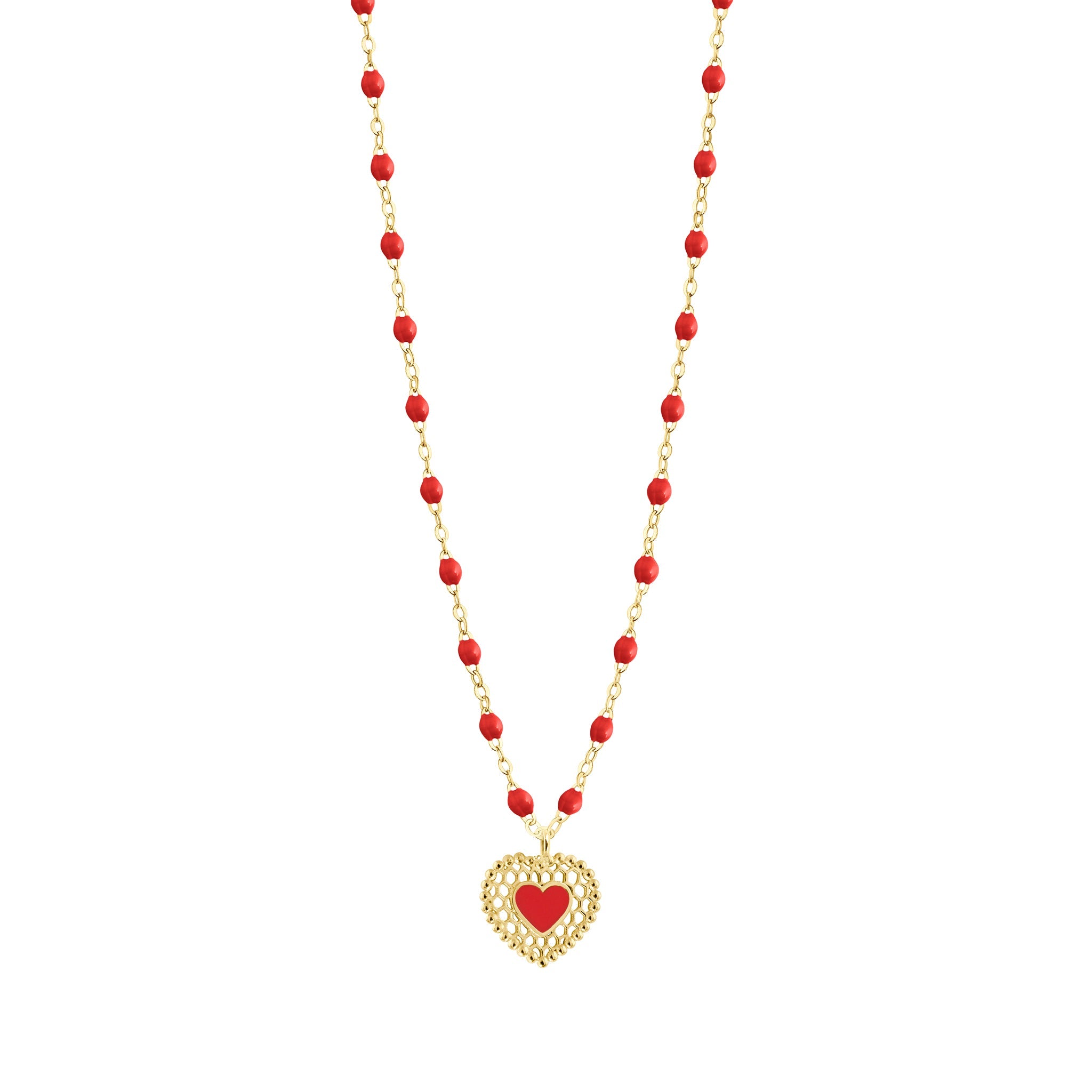 Gigi Clozeau - Poppy Lace Heart Necklace, Yellow Gold, 16.5"