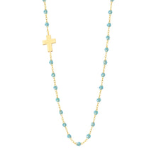 Gigi Clozeau - Side Cross Charm Classic Gigi Aqua necklace, Yellow Gold, 16.5"