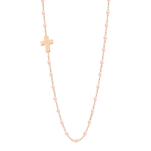 Gigi Clozeau - Side Cross Charm Classic Gigi Baby Pink necklace, Rose Gold, 16.5