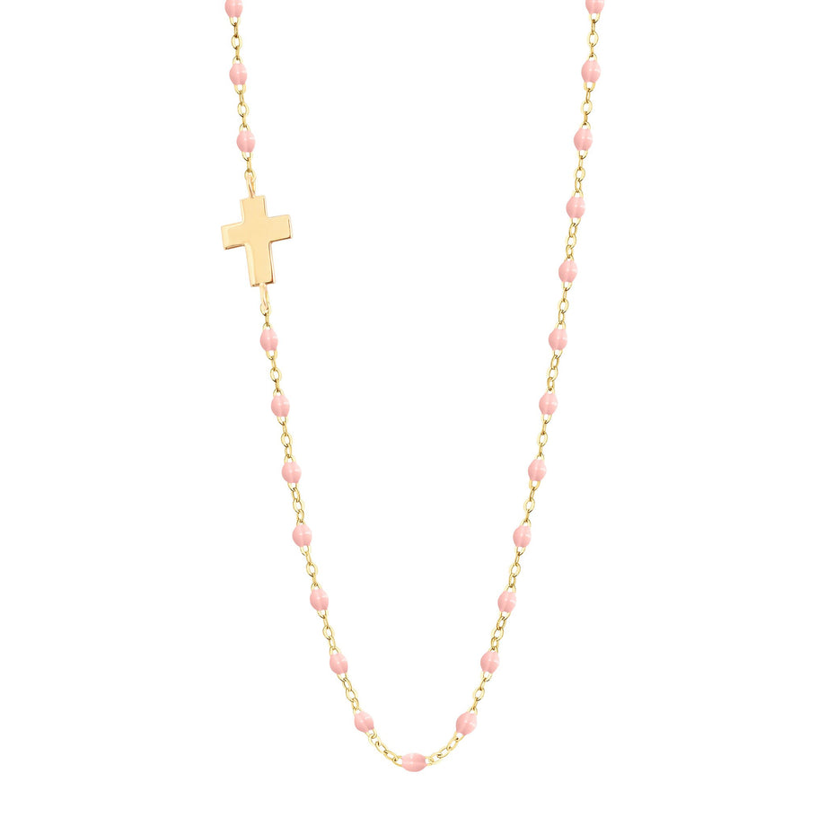 Gigi Clozeau - Side Cross Charm Classic Gigi Baby Pink necklace, Yellow Gold, 16.5