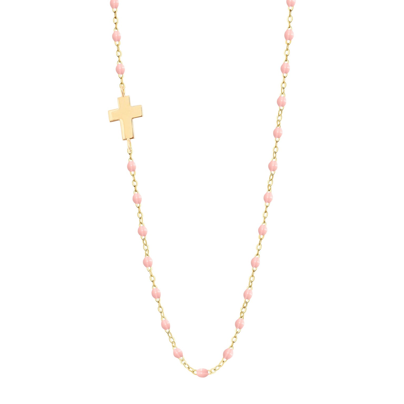 Gigi Clozeau - Side Cross Charm Classic Gigi Baby Pink necklace, Yellow Gold, 16.5"