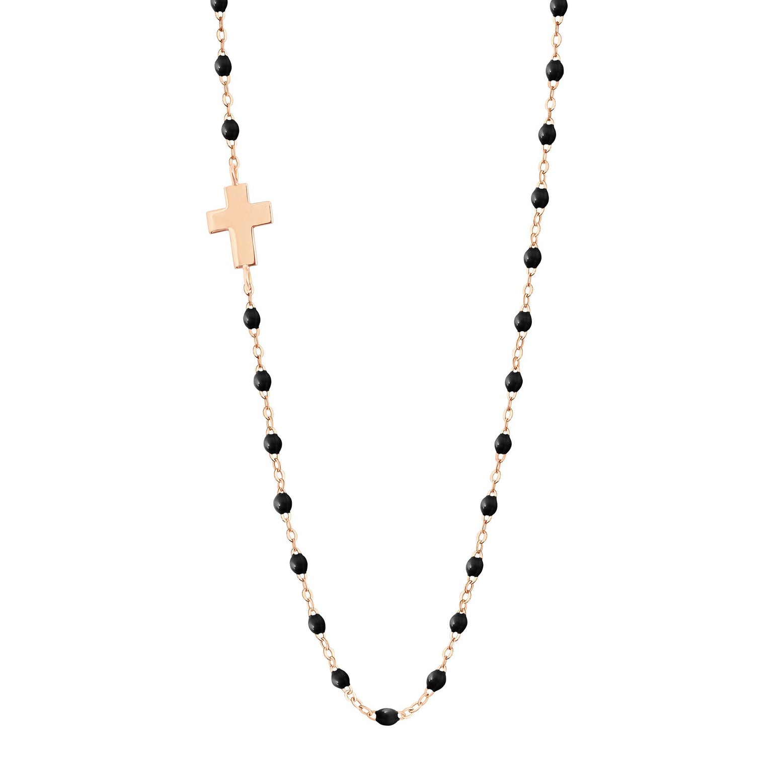 Gigi Clozeau - Side Cross Charm Classic Gigi Black necklace, Rose Gold, 16.5"