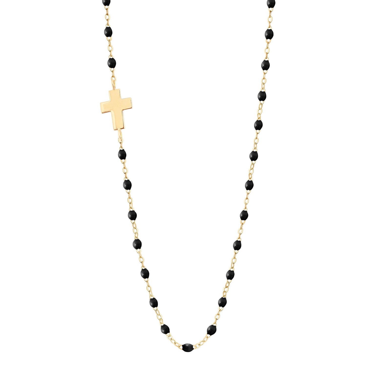 Gigi Clozeau - Side Cross Charm Classic Gigi Black necklace, Yellow Gold, 16.5"