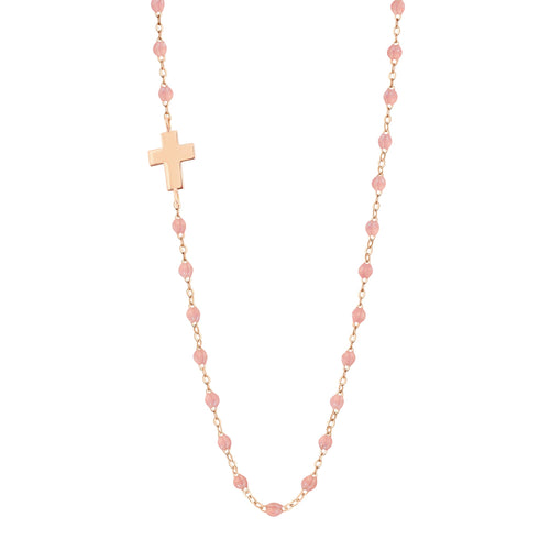 Gigi Clozeau - Side Cross Charm Classic Gigi Blush necklace, Rose Gold, 16.5