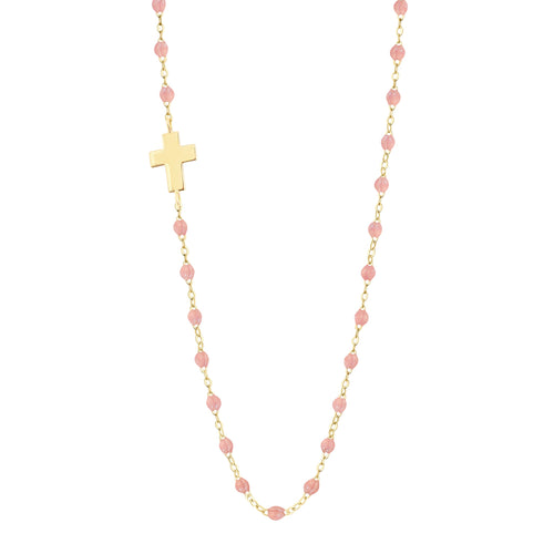 Gigi Clozeau - Side Cross Charm Classic Gigi Blush necklace, Yellow Gold, 16.5