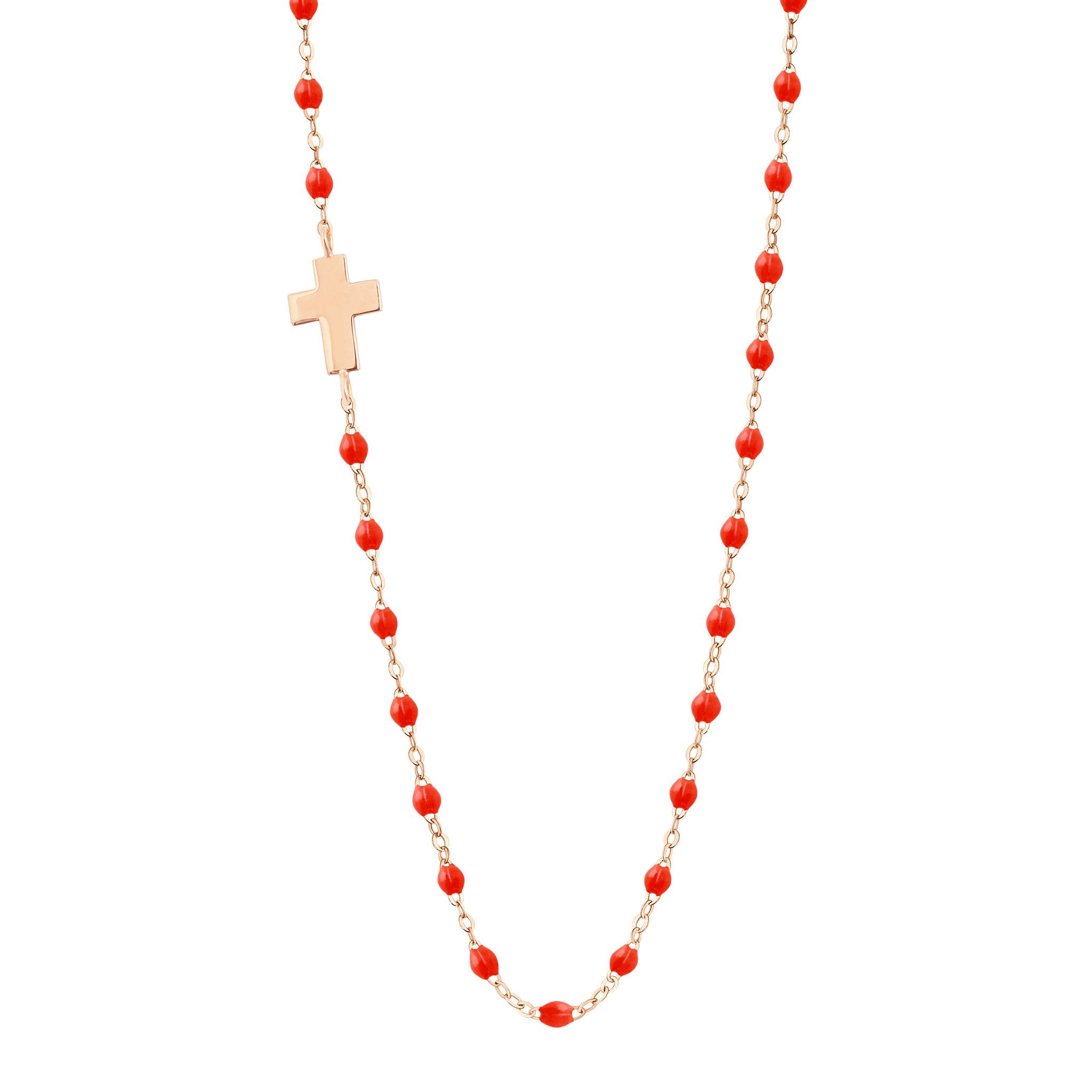 Gigi Clozeau - Side Cross Charm Classic Gigi Coral necklace, Rose Gold, 16.5"