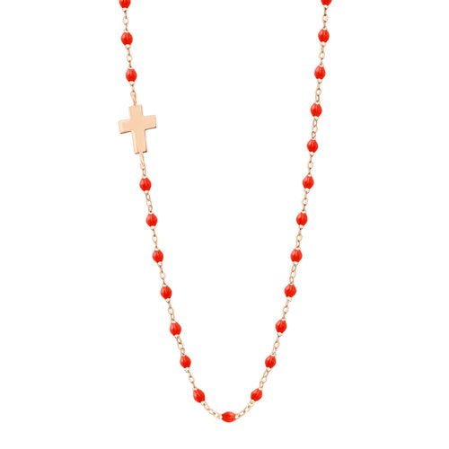 Gigi Clozeau - Side Cross Charm Classic Gigi Coral necklace, Rose Gold, 16.5