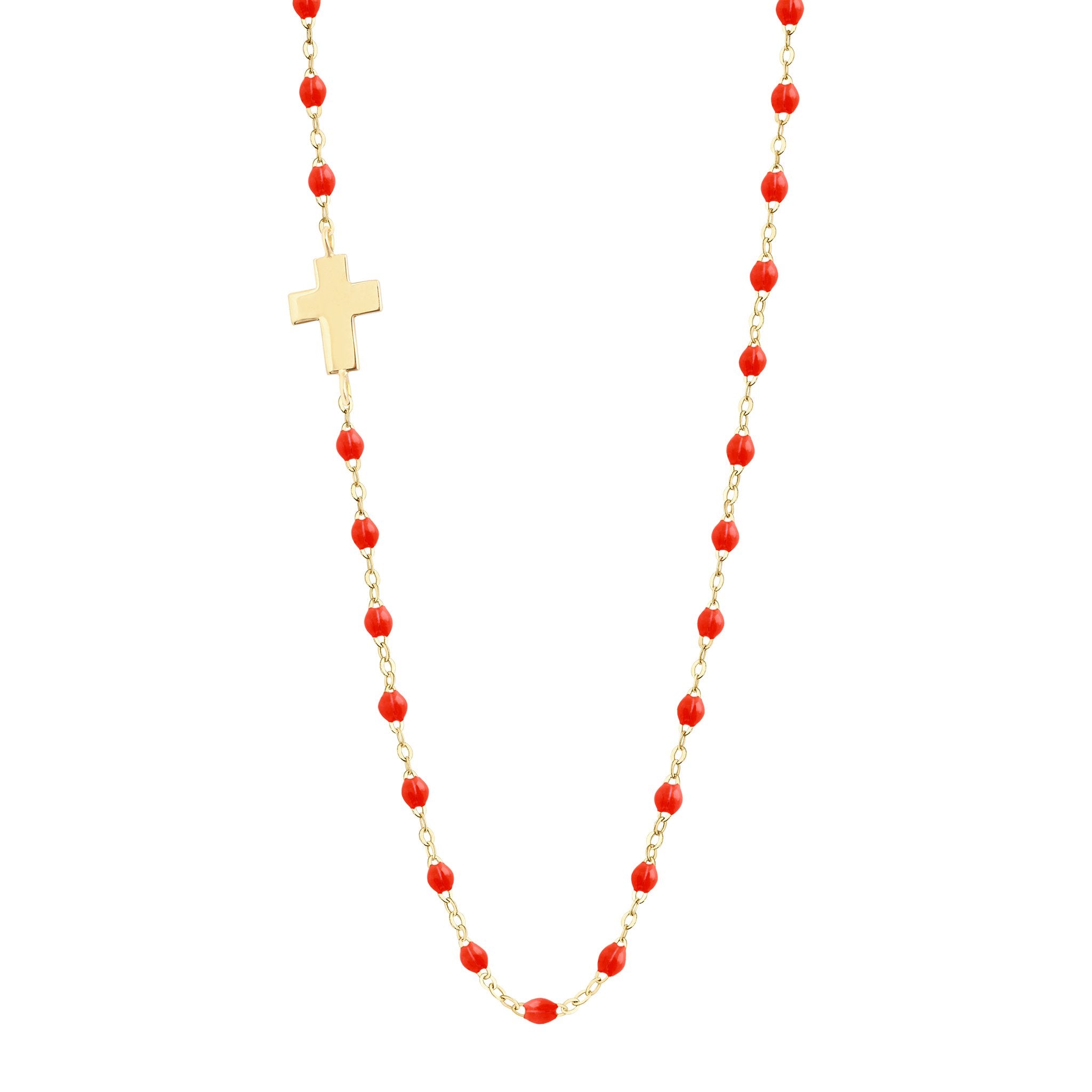 Side Cross Charm Classic Gigi Coral necklace, Yellow Gold, 16.5