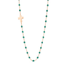 Gigi Clozeau - Side Cross Charm Classic Gigi Emerald necklace, Rose Gold, 16.5"
