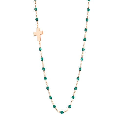 Gigi Clozeau - Side Cross Charm Classic Gigi Emerald necklace, Rose Gold, 16.5