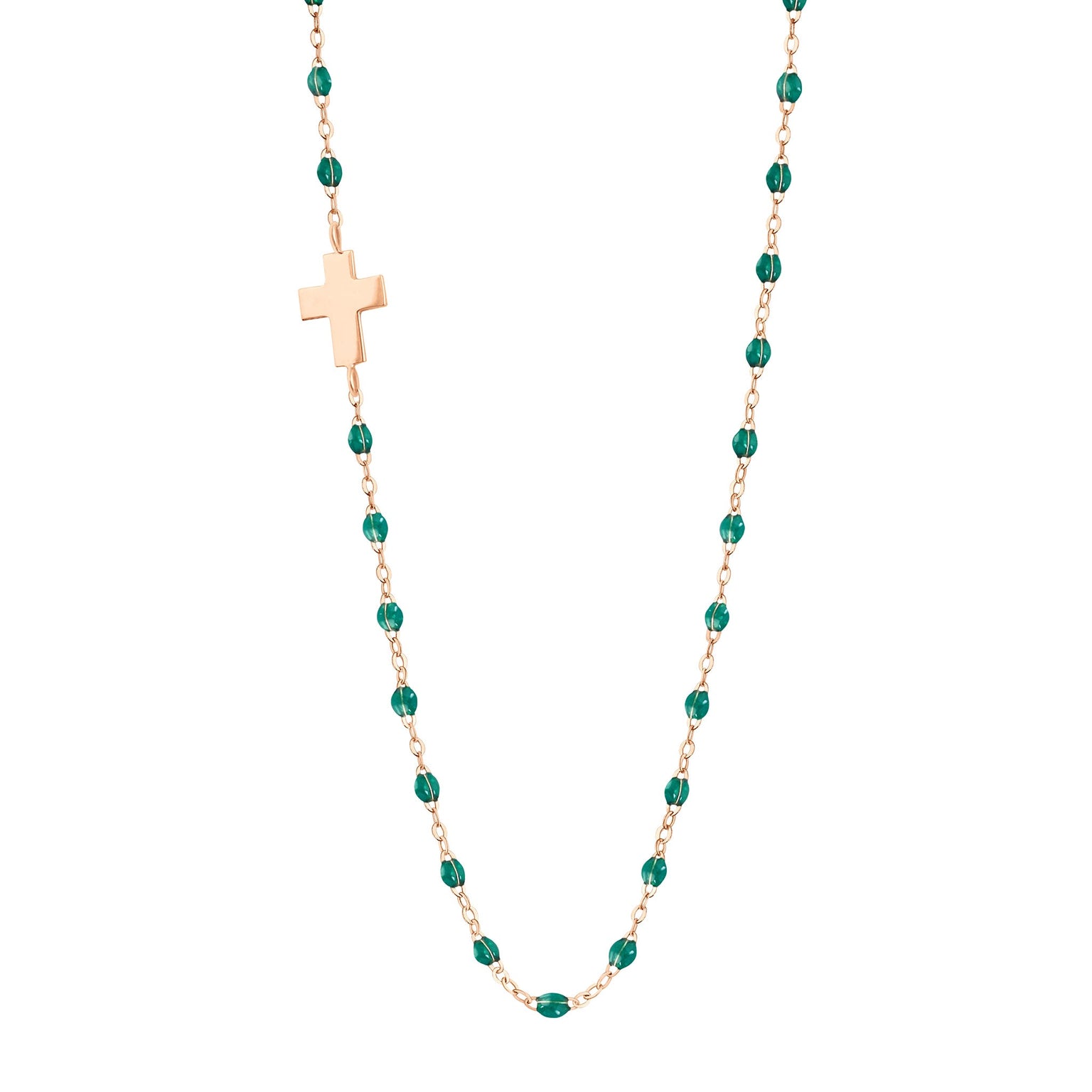 Gigi Clozeau - Side Cross Charm Classic Gigi Emerald necklace, Rose Gold, 16.5"