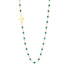 Gigi Clozeau - Side Cross Charm Classic Gigi Emerald necklace, Yellow Gold, 16.5"