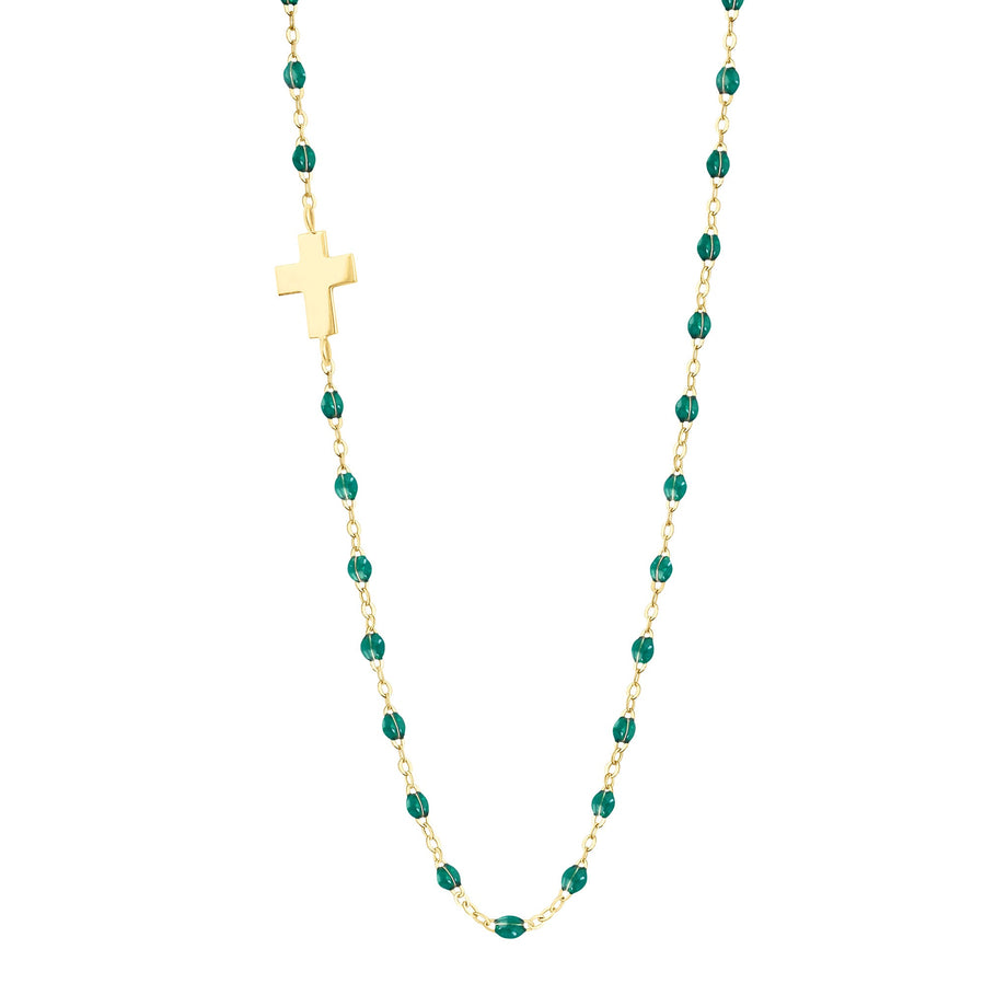 Gigi Clozeau - Side Cross Charm Classic Gigi Emerald necklace, Yellow Gold, 16.5