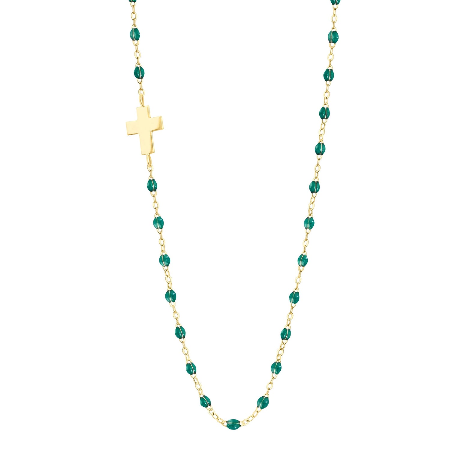 Gigi Clozeau - Side Cross Charm Classic Gigi Emerald necklace, Yellow Gold, 16.5"