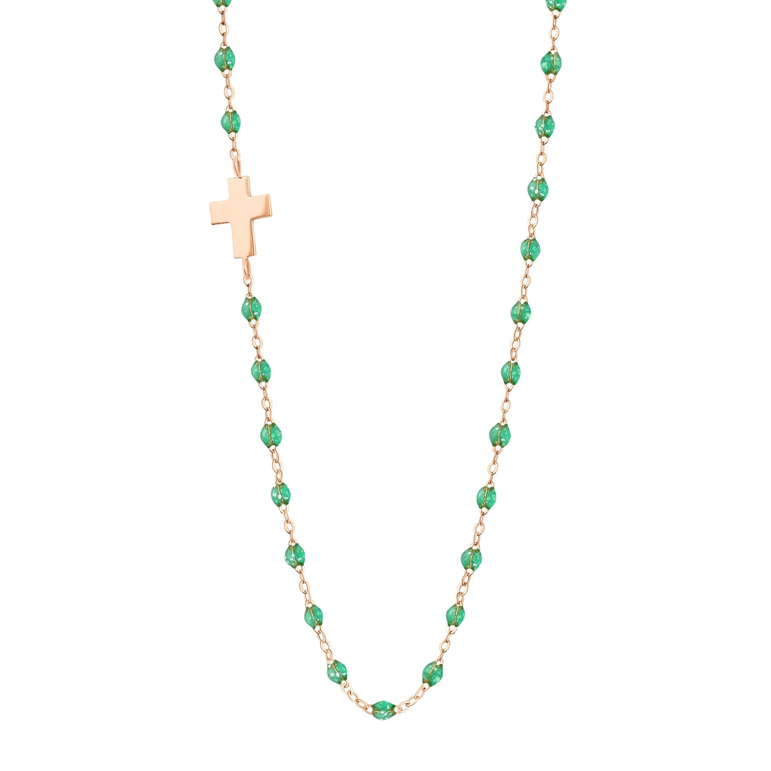 Gigi Clozeau - Side Cross Charm Classic Gigi Mint Necklace, Rose Gold, 16.5"