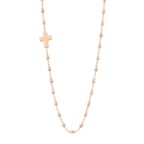 Gigi Clozeau - Side Cross Charm Classic Gigi Opal necklace, Rose Gold, 16.5
