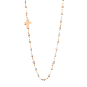 Gigi Clozeau - Side Cross Charm Classic Gigi Opal necklace, Rose Gold, 16.5"