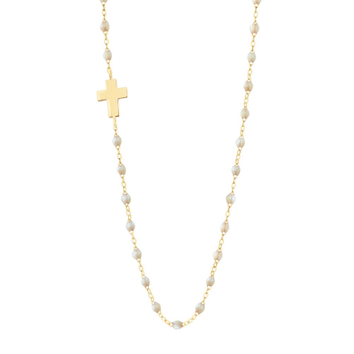Gigi Clozeau - Side Cross Charm Classic Gigi Opal necklace, Yellow Gold, 16.5