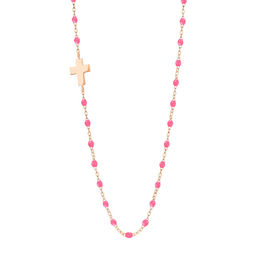 Gigi Clozeau - Side Cross Charm Classic Gigi Pink necklace, Rose Gold, 16.5