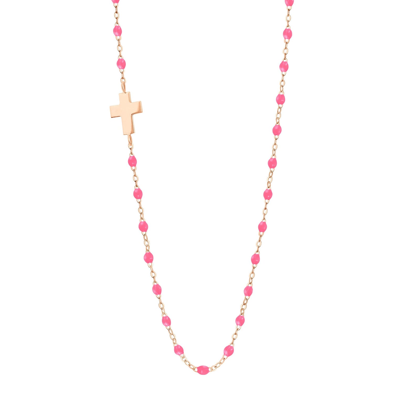 Gigi Clozeau - Side Cross Charm Classic Gigi Pink necklace, Rose Gold, 16.5"