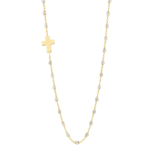 Gigi Clozeau - Side Cross Charm Classic Gigi Sparkle necklace, Yellow Gold, 16.5