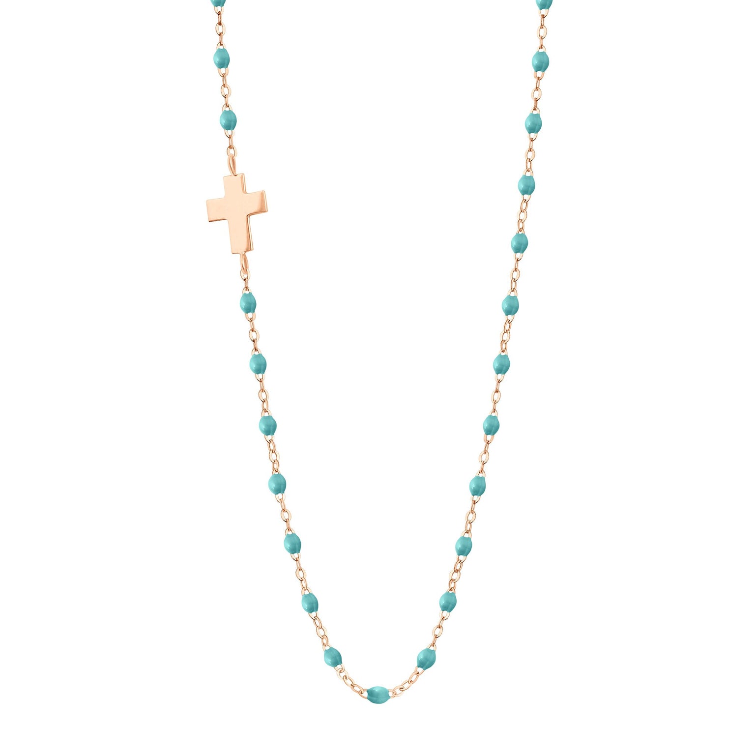Gigi Clozeau - Side Cross Charm Classic Gigi Turquoise Green necklace, Rose Gold, 16.5"