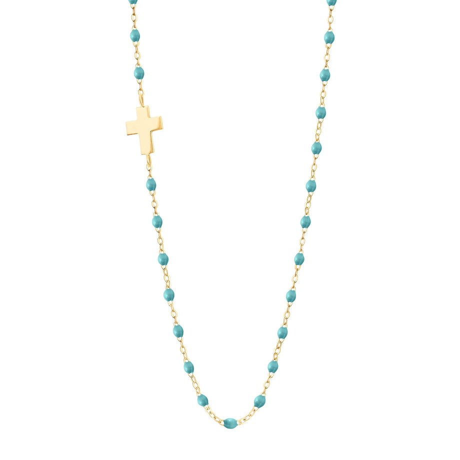 Gigi Clozeau - Side Cross Charm Classic Gigi Turquoise Green necklace, Yellow Gold, 16.5