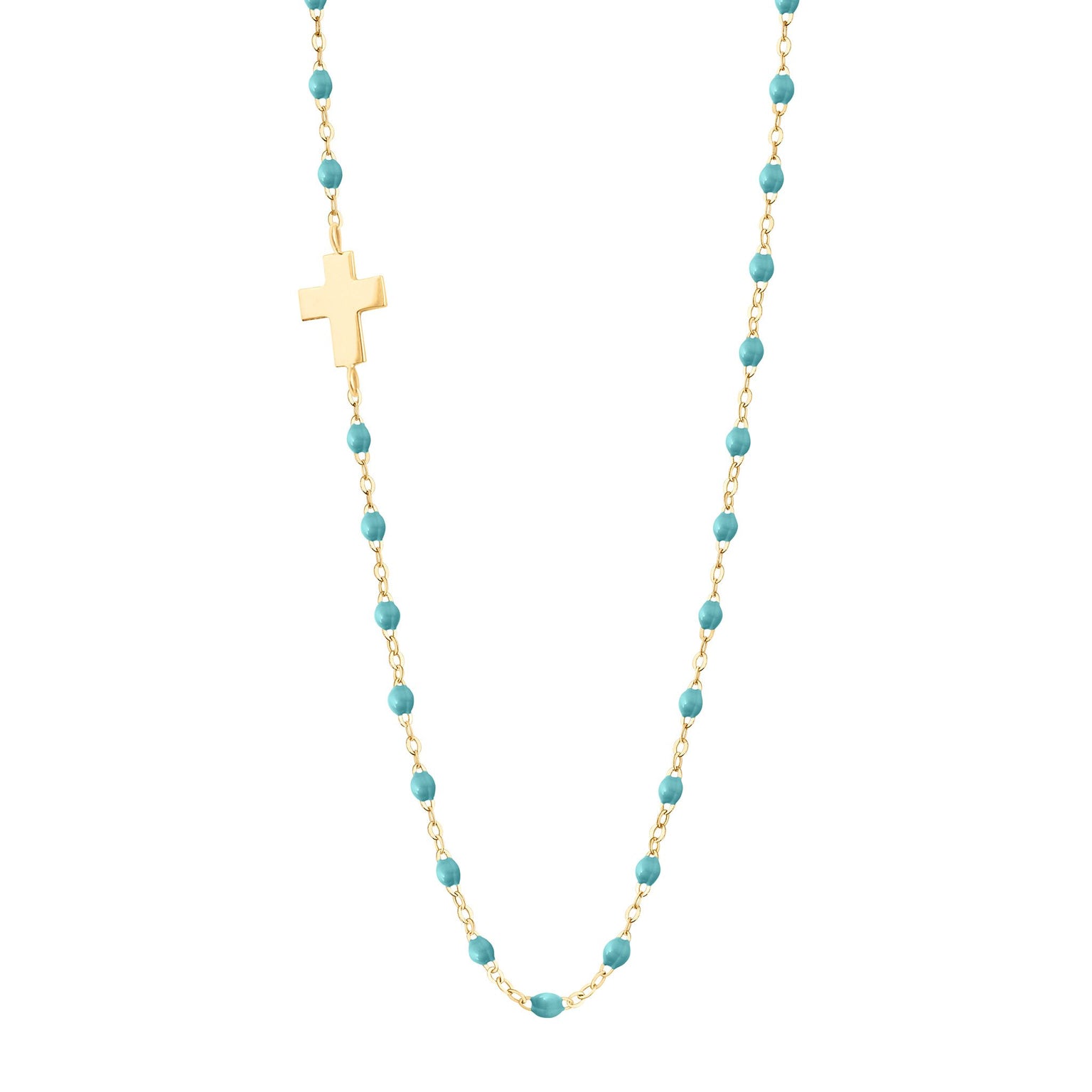 Gigi Clozeau - Side Cross Charm Classic Gigi Turquoise Green necklace, Yellow Gold, 16.5"