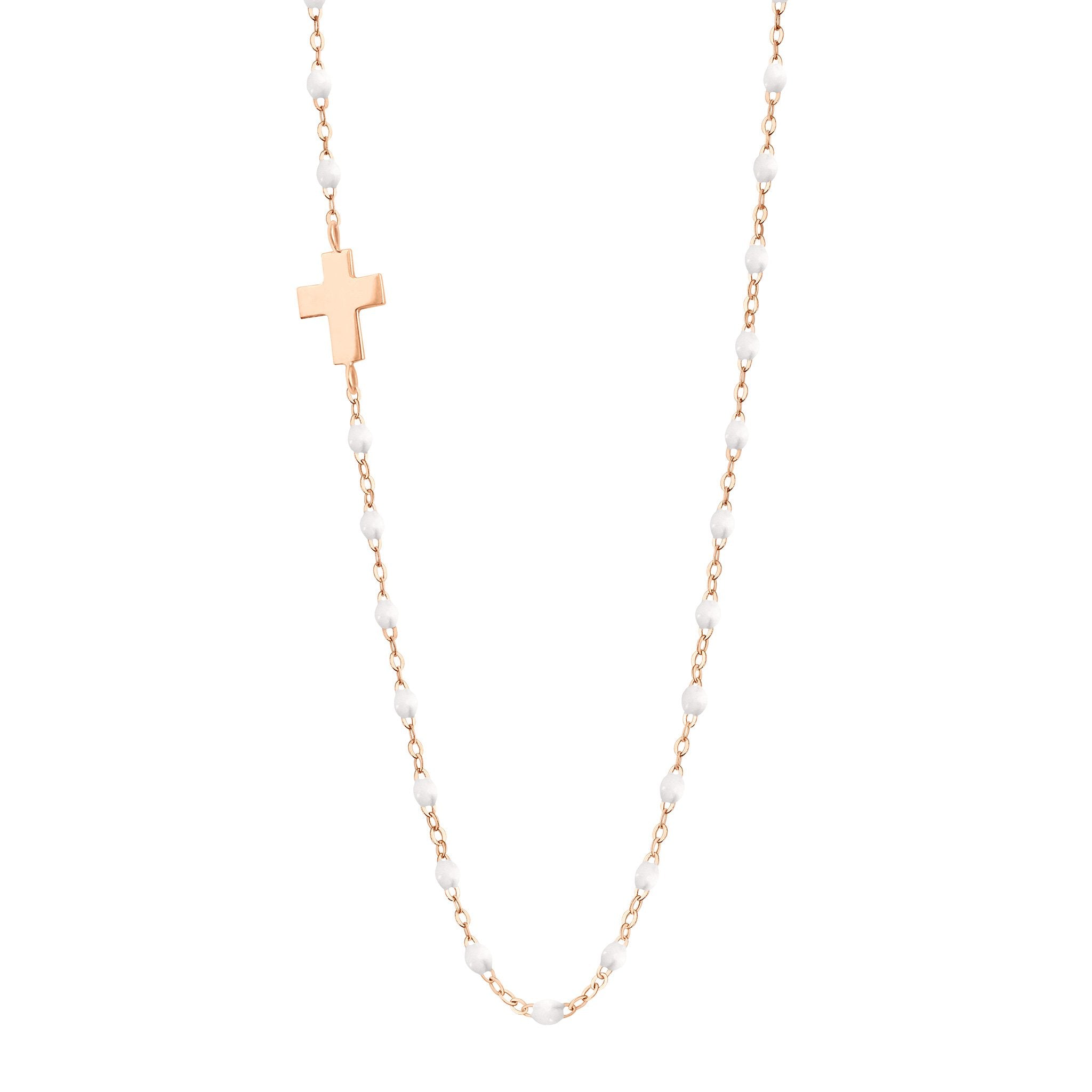 Gigi Clozeau - Side Cross Charm Classic Gigi White necklace, Rose Gold, 16.5"