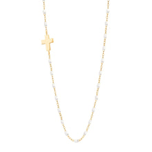 Gigi Clozeau - Side Cross Charm Classic Gigi White necklace, Yellow Gold, 16.5"