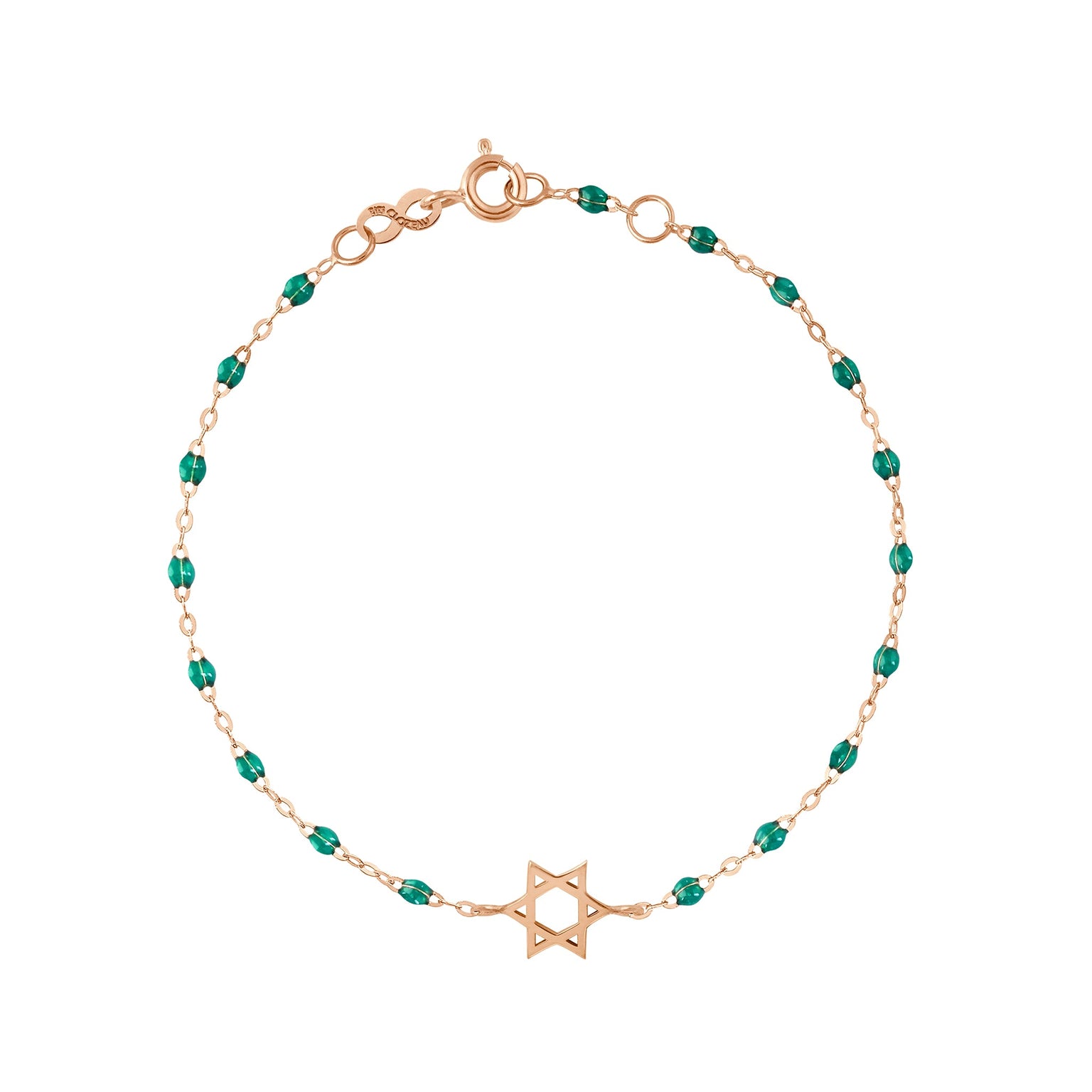 Gigi Clozeau - Star of David Bracelet, Emerald, Rose Gold, 6.7"