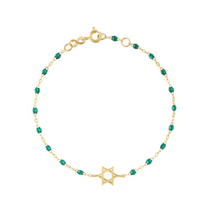 Gigi Clozeau - Star of David Bracelet, Emerald, Yellow Gold, 6.7"